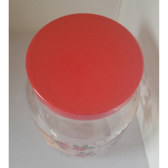 Anchor Hocking Glass Jar Canister Christmas Cookie Teddy Bear Holly Bows 7” VTG - Picture 3 of 7